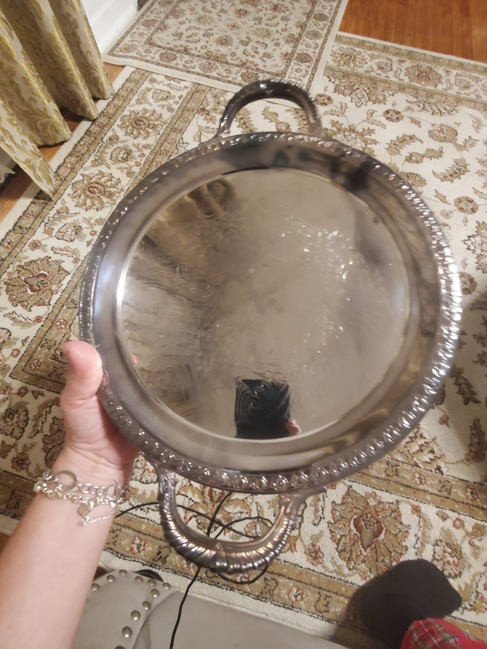 Silver Serving Tray with Handles Silverplate Heavy Vintage